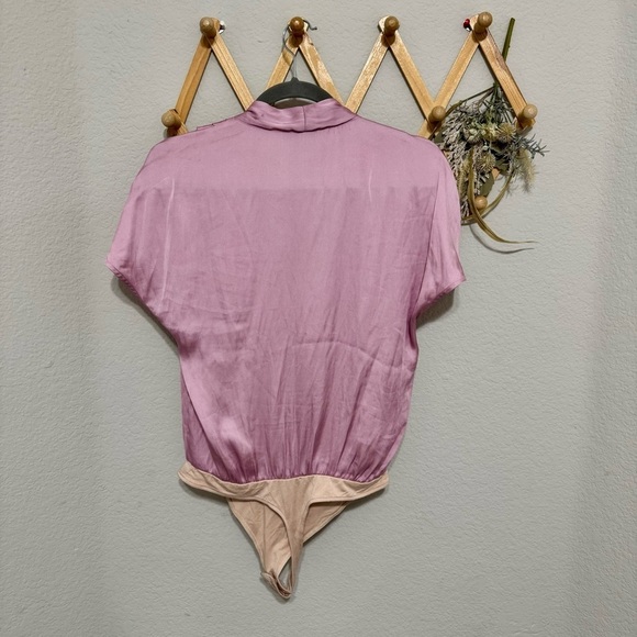 Paige Mauve Pink Solid Dijon Surplice Short Sleeve Bodysuit Size S - Picture 7 of 11